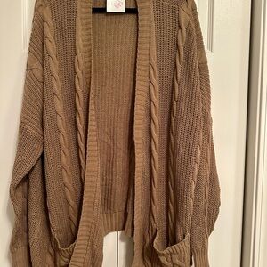 Cozy Tan Cable Knit Cardigan Sweater